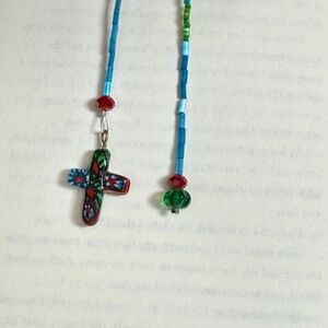 Hand Crafted Beaded Bookmark Millefiore Cross Charm